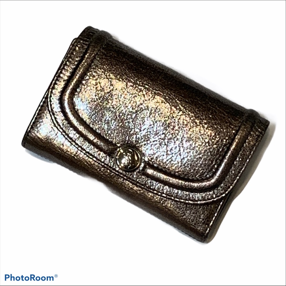 Coach Metallic Small Tri-Fold Wallet Pewter